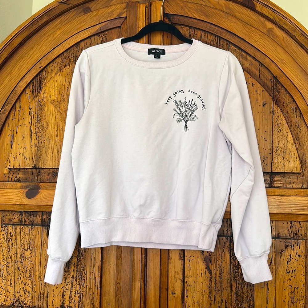 Wildfox Purple Crew Neck Long Sleeve Floral Keep Going Keep Growing Sweater